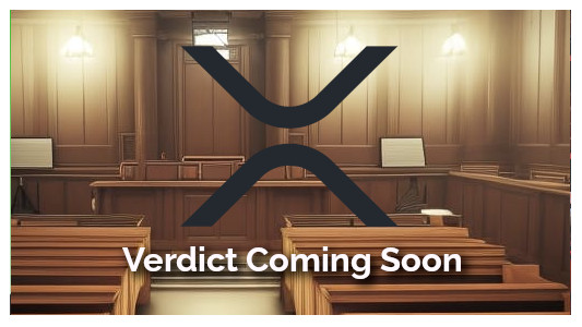 Courtroom graphic with an xrp x symbol in the center
