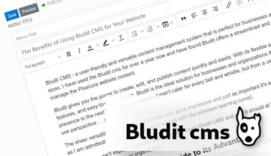 A screen grab of the Bludit backend content page