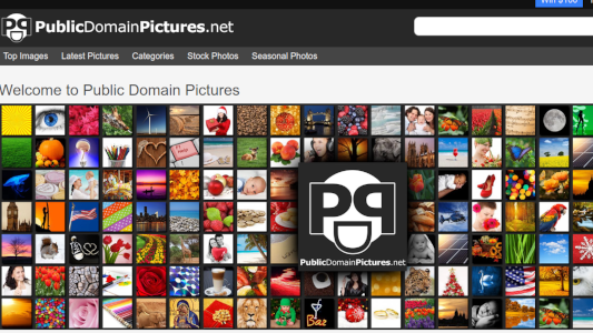 Public domain pictures home page showing a grid of various pictures