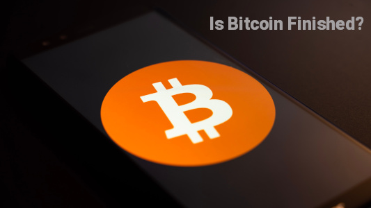 Phone with large bitcoin logo overlapping the image